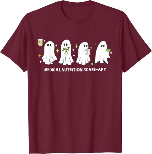 Funny Ghost Medical Nutrition Scare-apy Halloween Nurse T-Shirt - T-Shirt | Maroon
