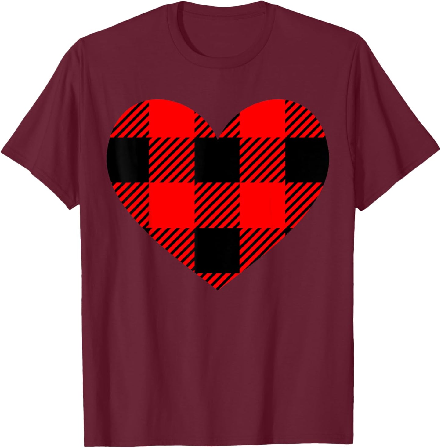 Red Buffalo Plaid Heart Funny Lumberjack Valentine T-Shirt - T-Shirt | Maroon