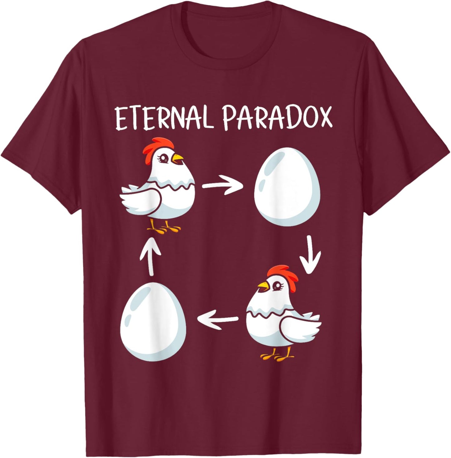 Eternal Paradox Chicken or Egg Which Came First Funny T-Shirt - T-Shirt | Maroon