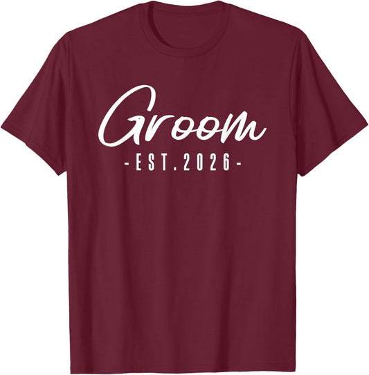 Groom Est. 2026 Mr. Husband Just Married Wedding Party Hubby T-Shirt - T-Shirt | Maroon
