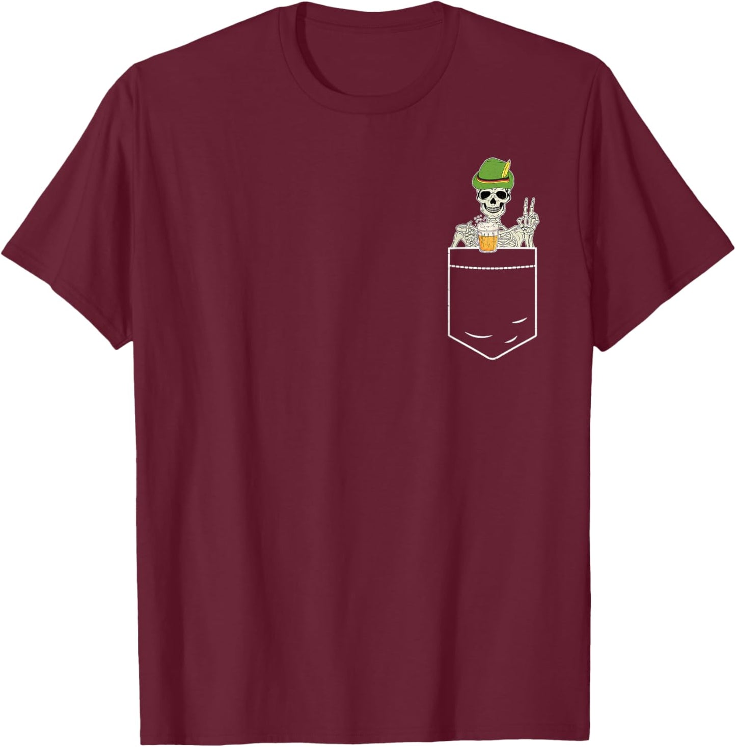 Oktoberfest Skeleton Pocket German Bavarian Men Women T-Shirt - T-Shirt | Maroon