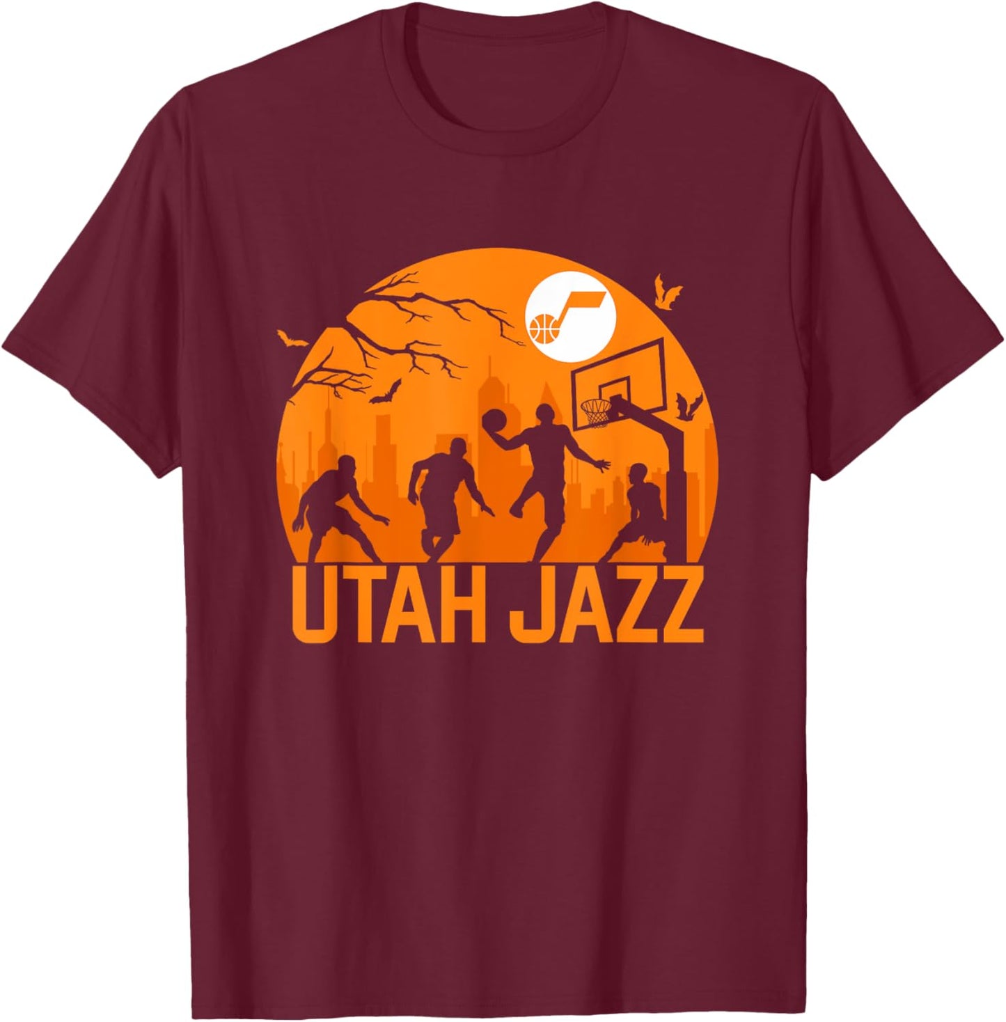 NBA Utah Jazz Halloween Midnight Hoops T-Shirt - T-Shirt | Maroon