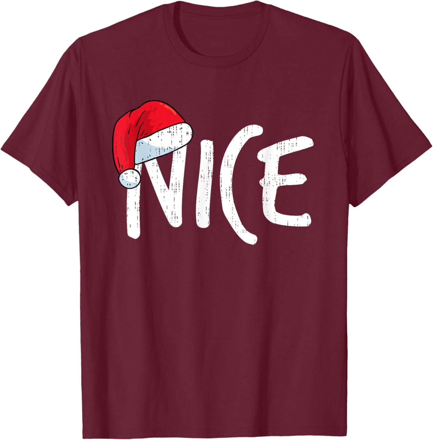 Team Naughty Nice Funny Matching Christmas Couples Costume T-Shirt - T-Shirt | Maroon