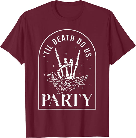 Til Death Do Us Party Retro Halloween Bachelorette Matching T-Shirt - T-Shirt | Maroon