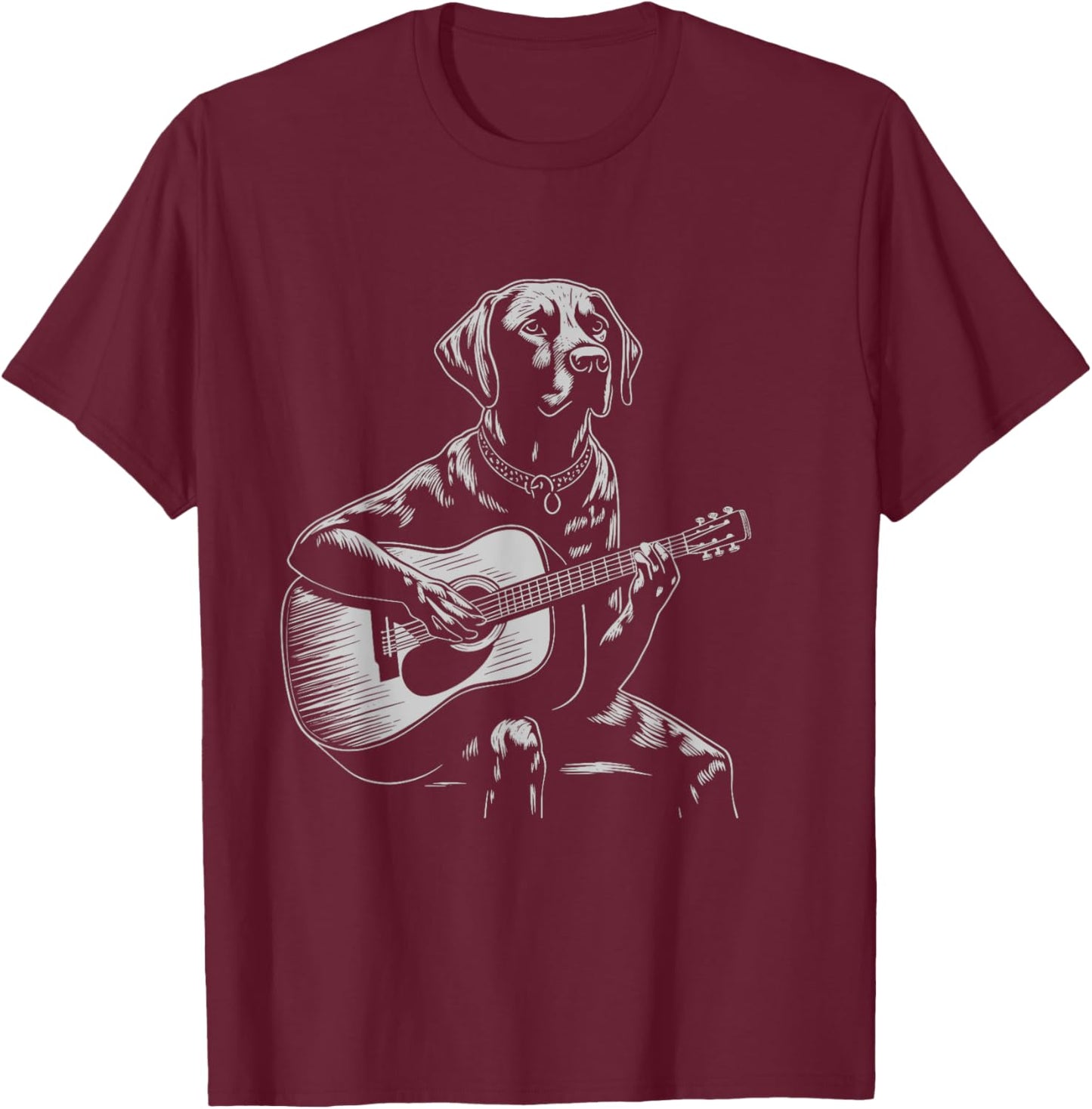 Funny Black Labrador Acoustic Guitar Music Lover Men Women T-Shirt - T-Shirt | Maroon