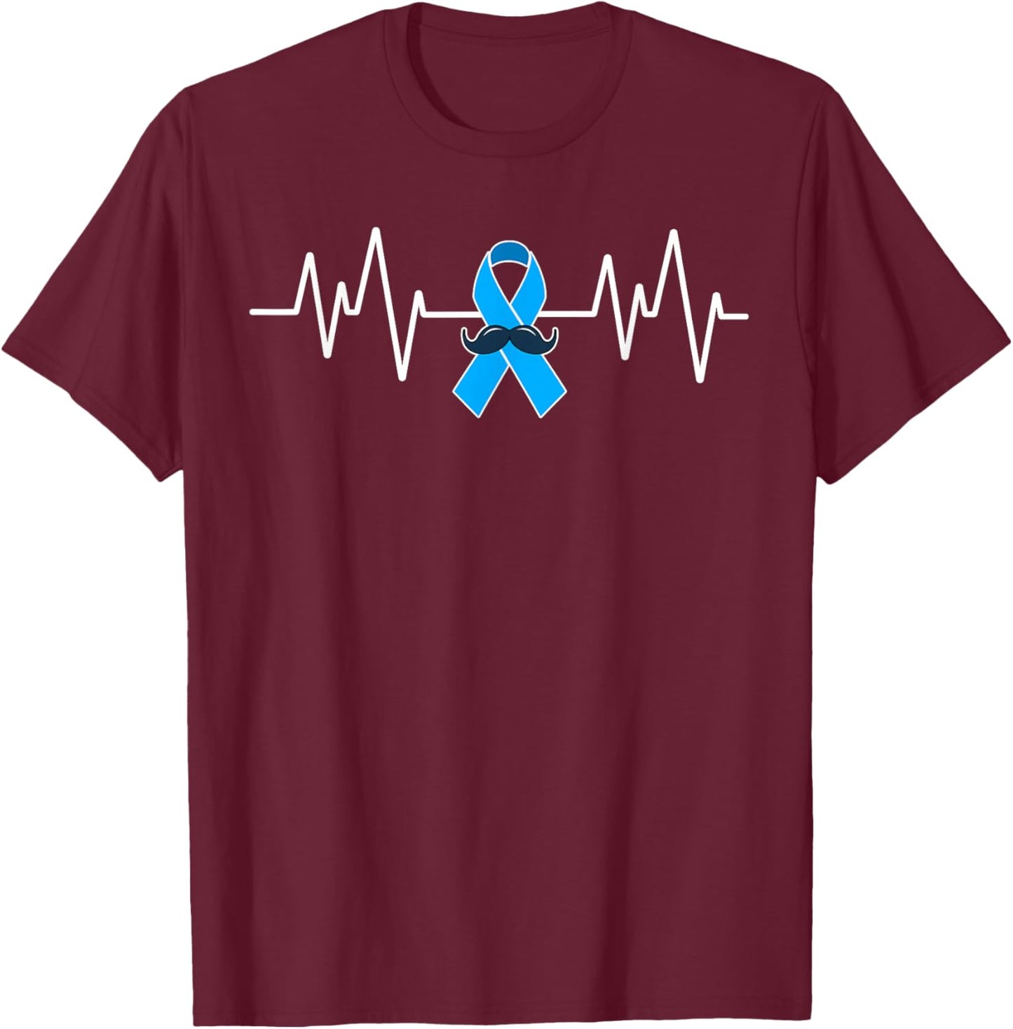 Heartbeat Light Blue Ribbon Prostate Cancer Awareness T-Shirt - T-Shirt | Maroon
