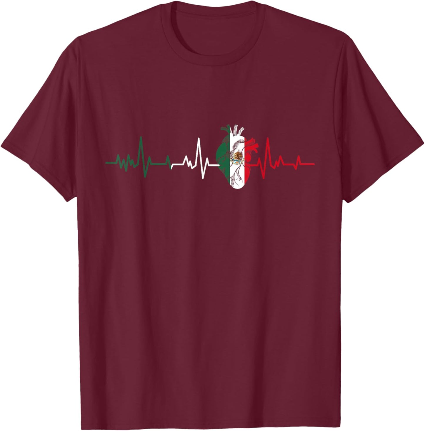 Mexico Flag Heartbeat for Mexican Pride Mexican Flag Root T-Shirt - T-Shirt | Maroon