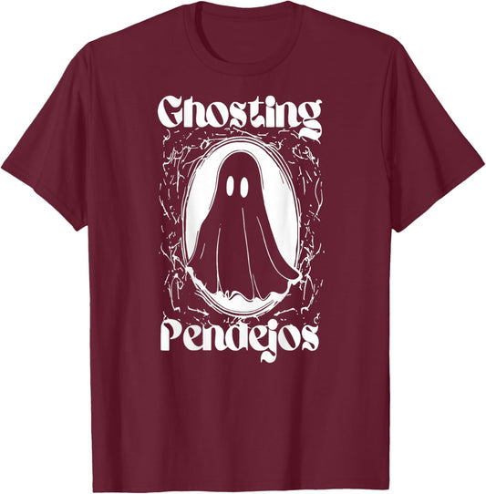 Funny Mexican Ghost Halloween Ghosting Pendejos ON BACK T-Shirt - T-Shirt | Maroon
