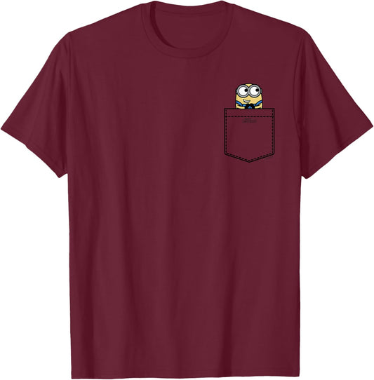 Minions Bob Mischievous Smile Pocket Hit T-Shirt - T-Shirt | Maroon