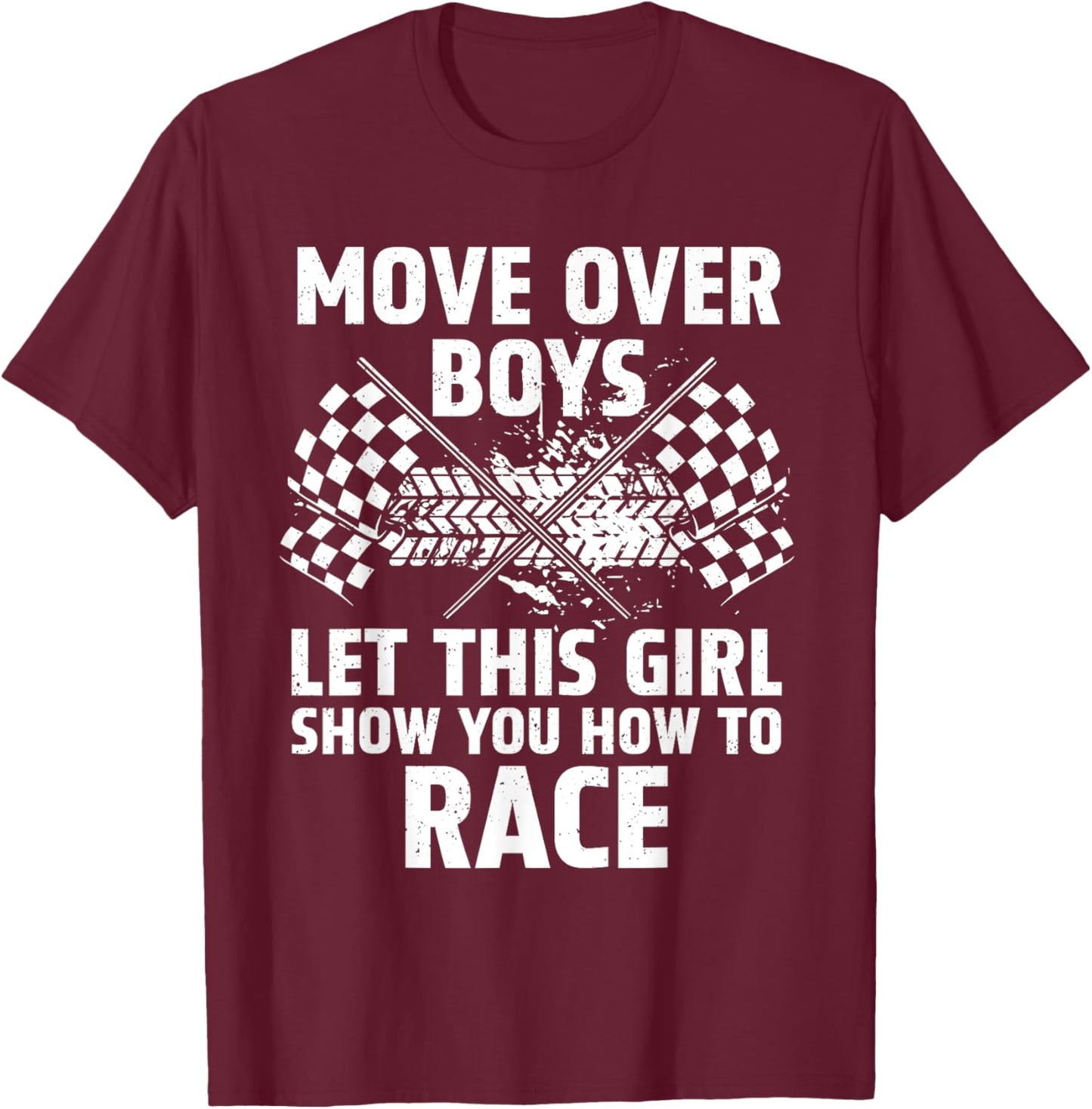 Dirt Track Racing Gift Rack Track Apparel & Stuff Women's & Girls' Car Racing Art - Black, Small, Short Sleeve, , Checkered Flag Pattern, Lightweight, Classic Fit T-Shirt - T-Shirt | Maroon