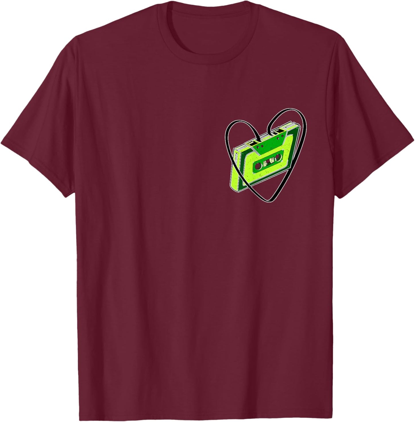 Green Cassette Old School Love Green Color Graphic T-Shirt - T-Shirt | Maroon