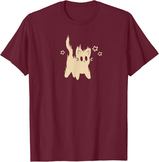 90s Y2K Cute Scary Cat Tomcat is Scared Under Starry T-Shirt - T-Shirt | Maroon