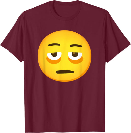 Emoticon Face with Bags Under Eyes T-Shirt - T-Shirt | Maroon