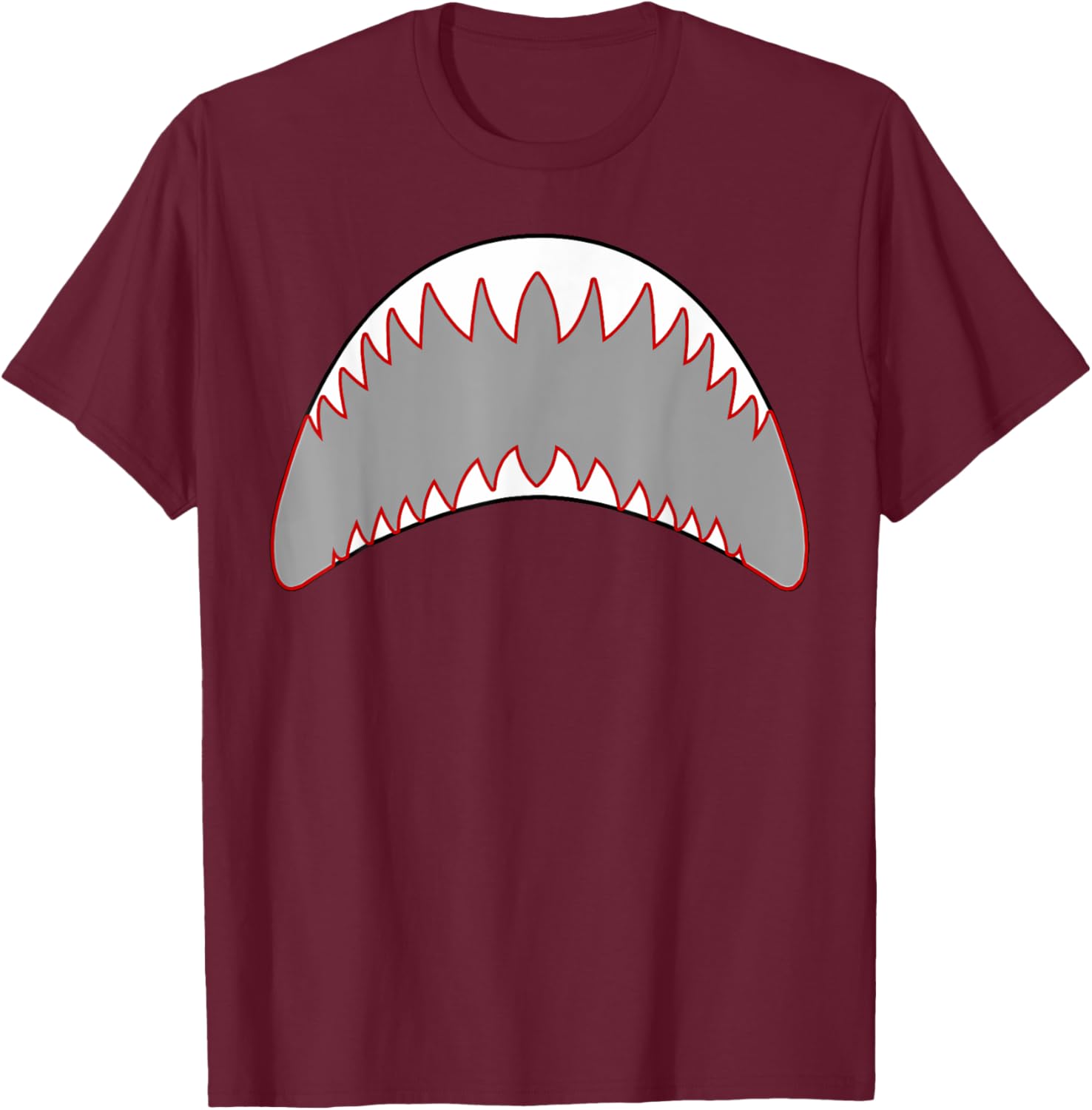 Shark Mouth Jaw Lazy Easy Costume For Halloween Party T-Shirt - T-Shirt | Maroon