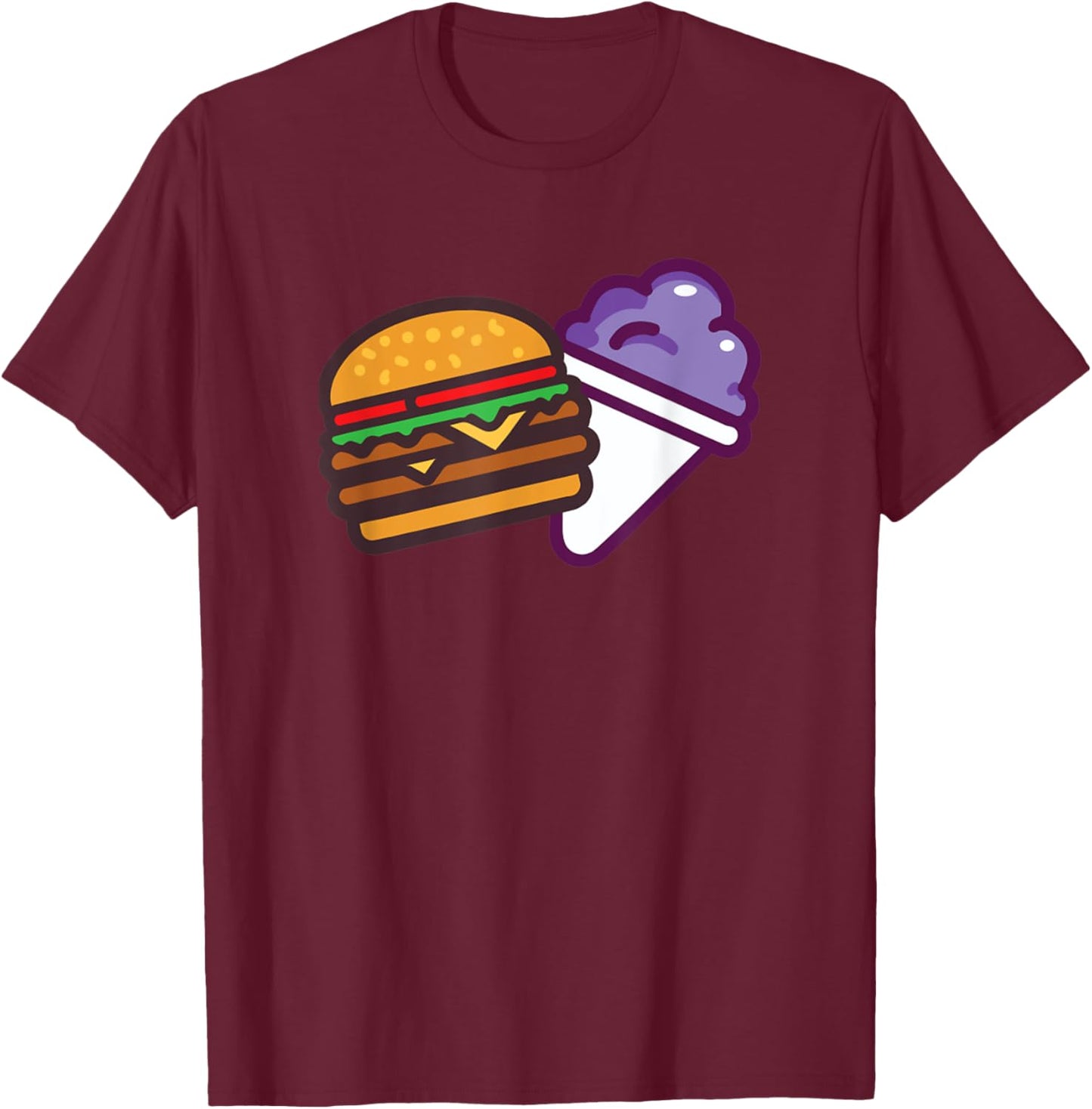 Funny Burger And Grape Cute Burger Snow Cone T-Shirt - T-Shirt | Maroon