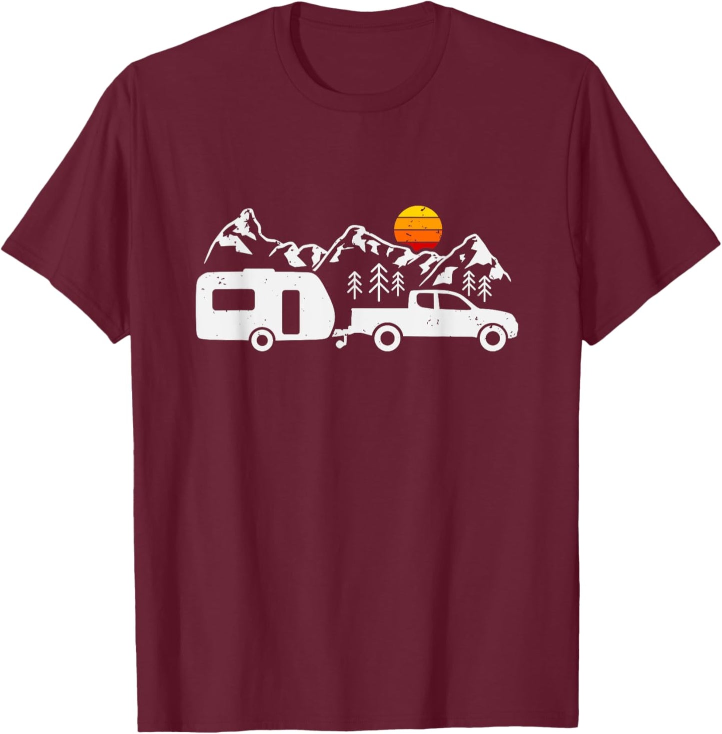 Caravan Camping Trailer Mountains Camper T-Shirt - T-Shirt | Maroon