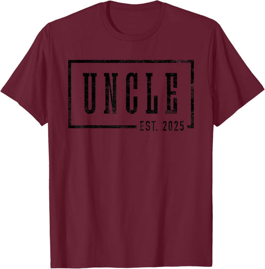Uncle 2025 Uncle To Be New Uncle Gifts Sleek Framed Design T-Shirt - T-Shirt | Maroon