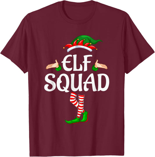 The Elf Squad Family Matching Group Christmas T-Shirt - T-Shirt | Maroon
