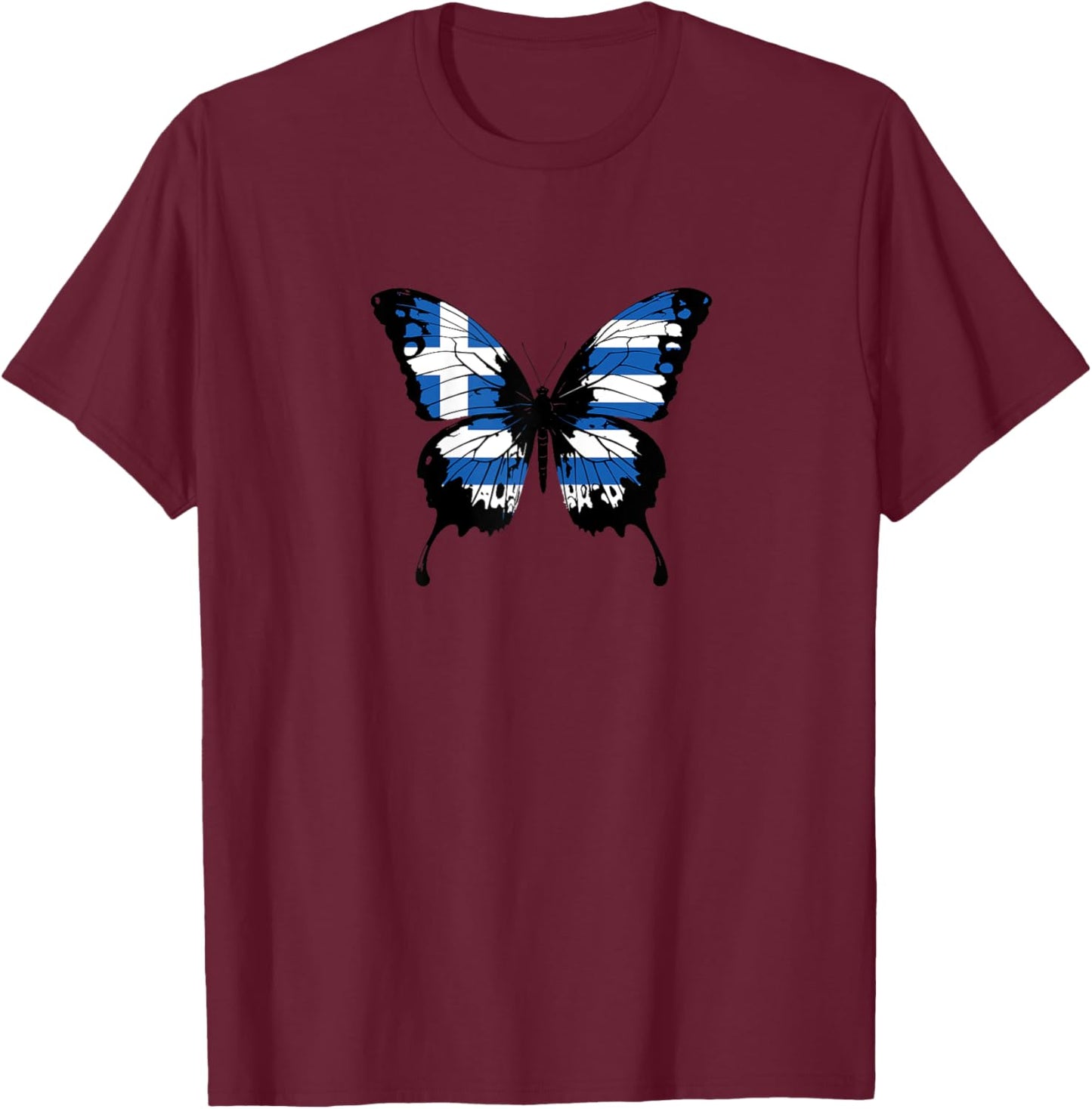 Greece Flag Butterfly Greek Butterflies Flag Wings Flag Art T-Shirt - T-Shirt | Maroon
