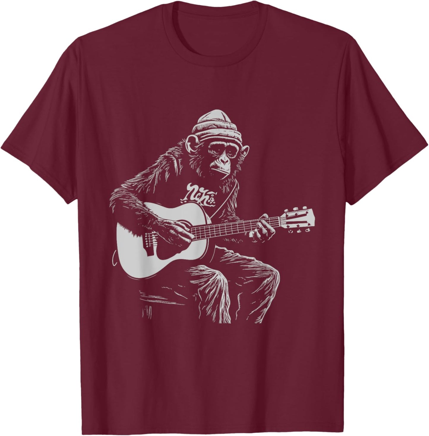 Funny Monkey Acoustic Guitar Music Lover Men Women Kids T-Shirt - T-Shirt | Maroon
