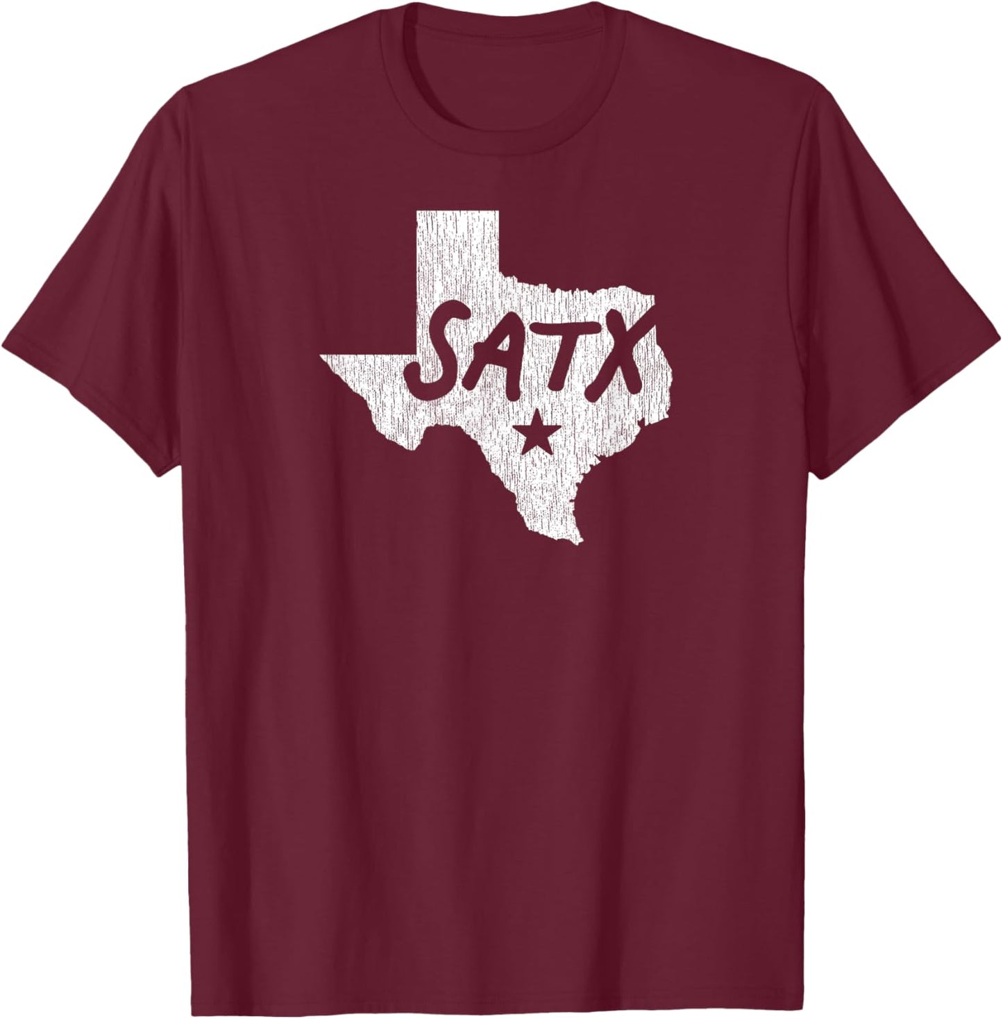 SATX San Antonio TX Design With Star And Details T-Shirt - T-Shirt | Maroon