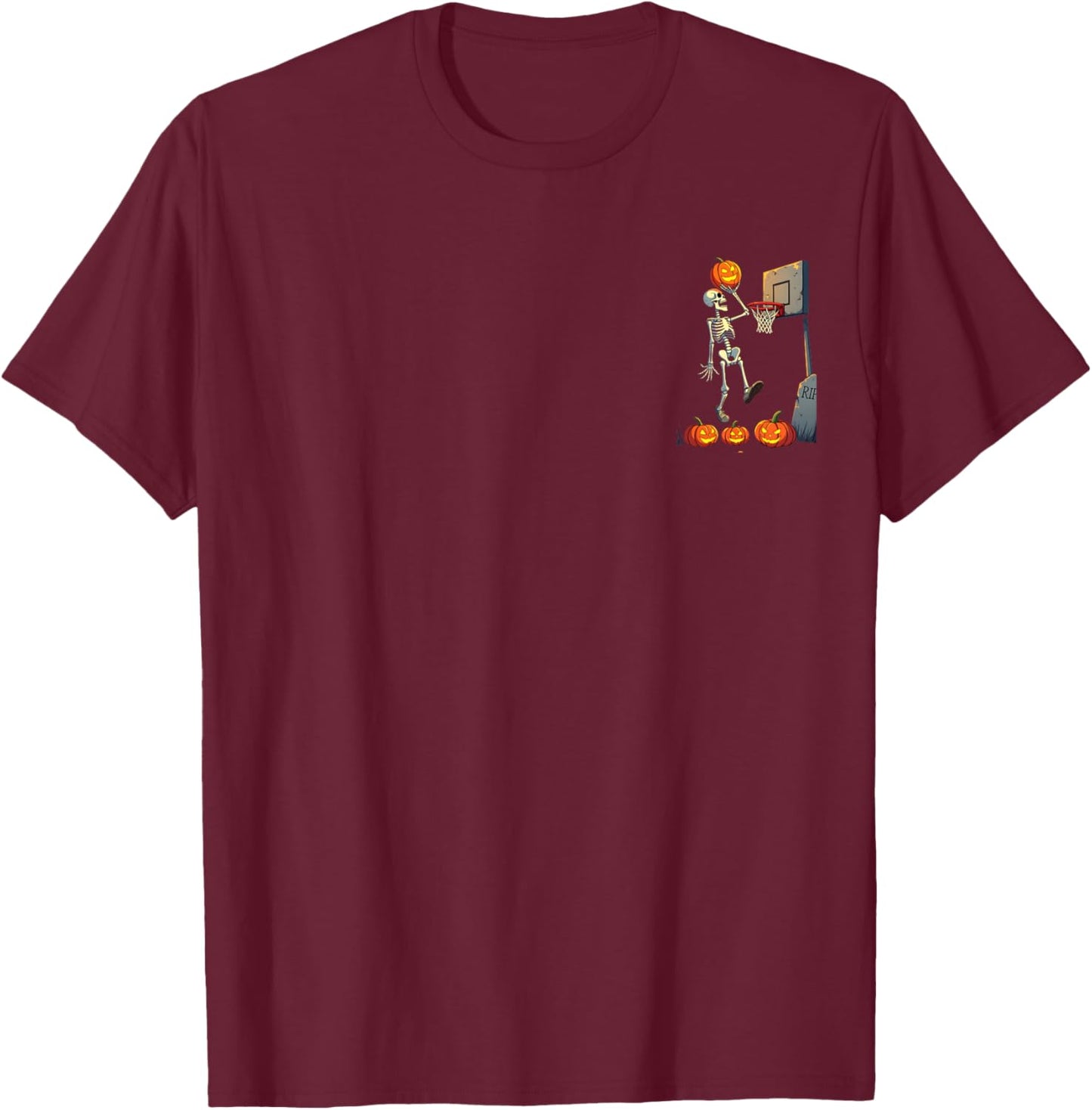 Skeleton Pumpkin Basketball Halloween T-Shirt - T-Shirt | Maroon
