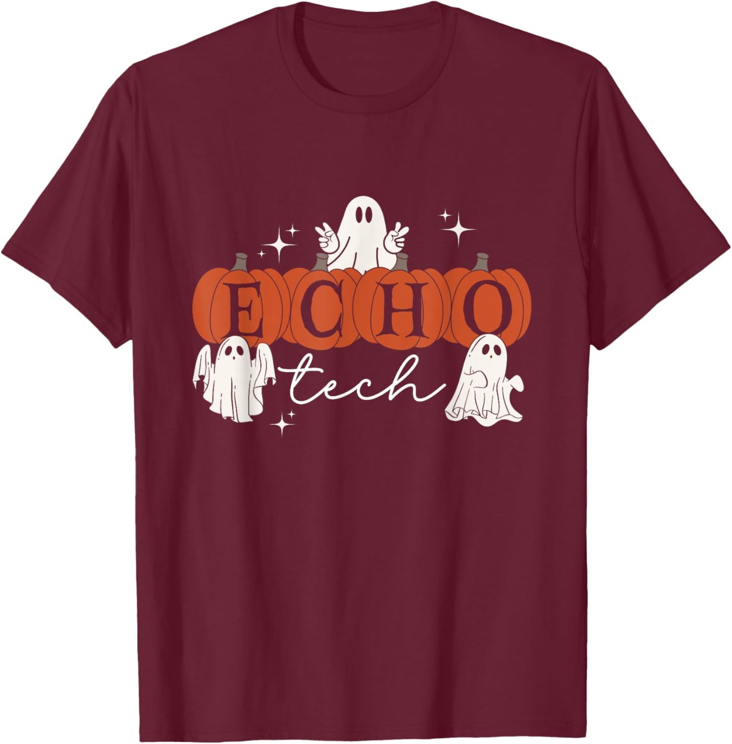 Ghost Cardiac Sonographer Pumpkin Halloween Echo Tech CVICU T-Shirt - T-Shirt | Maroon