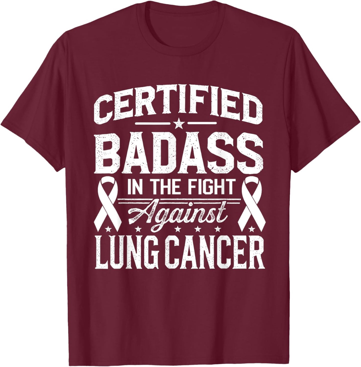 Lung Cancer Warrior White Ribbon Lung Cancer Awareness T-Shirt - T-Shirt | Maroon