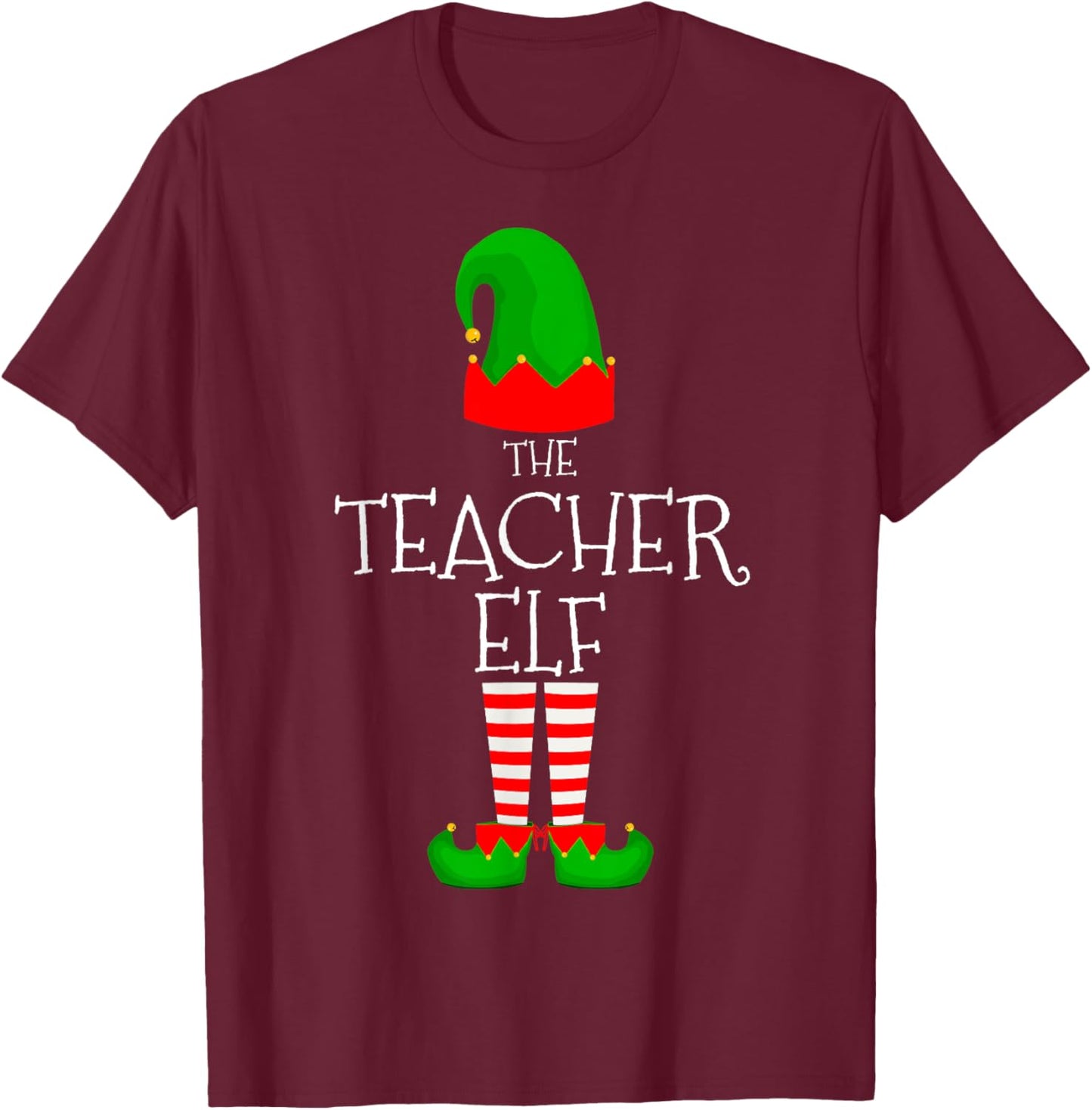 Teacher Elf Family Matching Group Funny Christmas Elves T-Shirt - T-Shirt | Maroon
