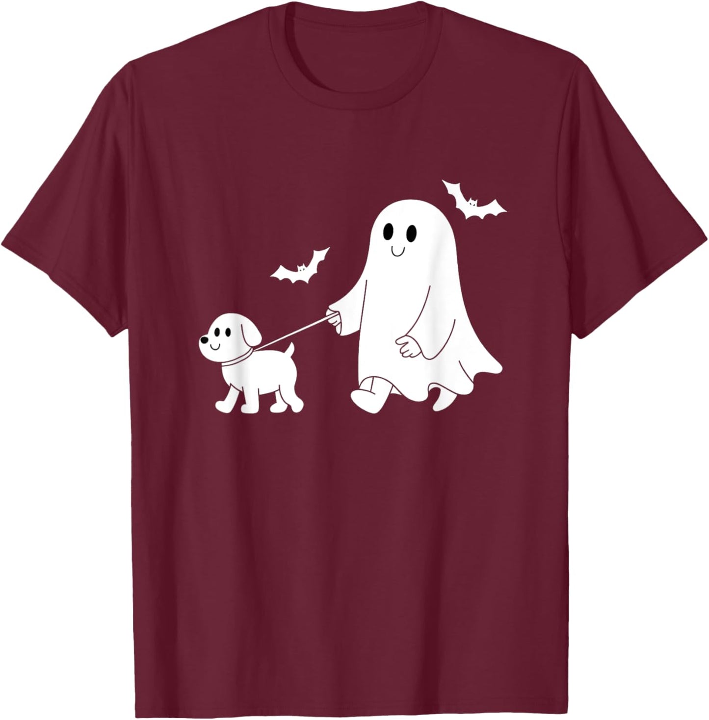 Funny Halloween Ghost Walking Dog Cute Ghost and Dog Lover T-Shirt - T-Shirt | Maroon