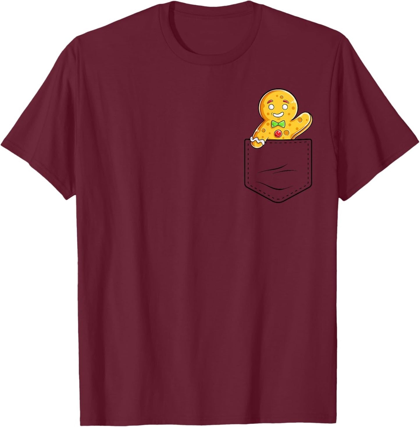 Gingerbread Man In Pocket Funny Christmas Cookie Boys Girls T-Shirt - T-Shirt | Maroon