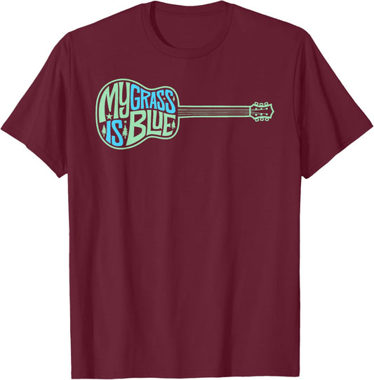 My Grass Is Blue Acoustic Guitar Bluegrass Music T-Shirt - T-Shirt | Maroon