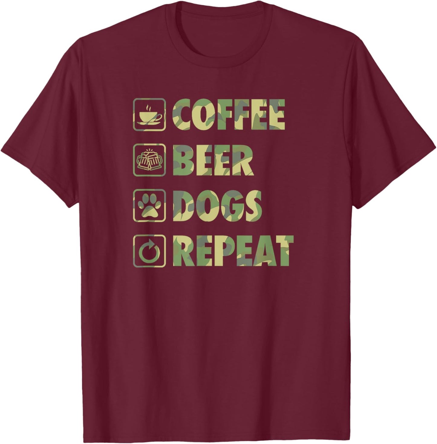 Coffee Beer Dogs Repeat Life Simple Basic Beer Icons T-Shirt - T-Shirt | Maroon