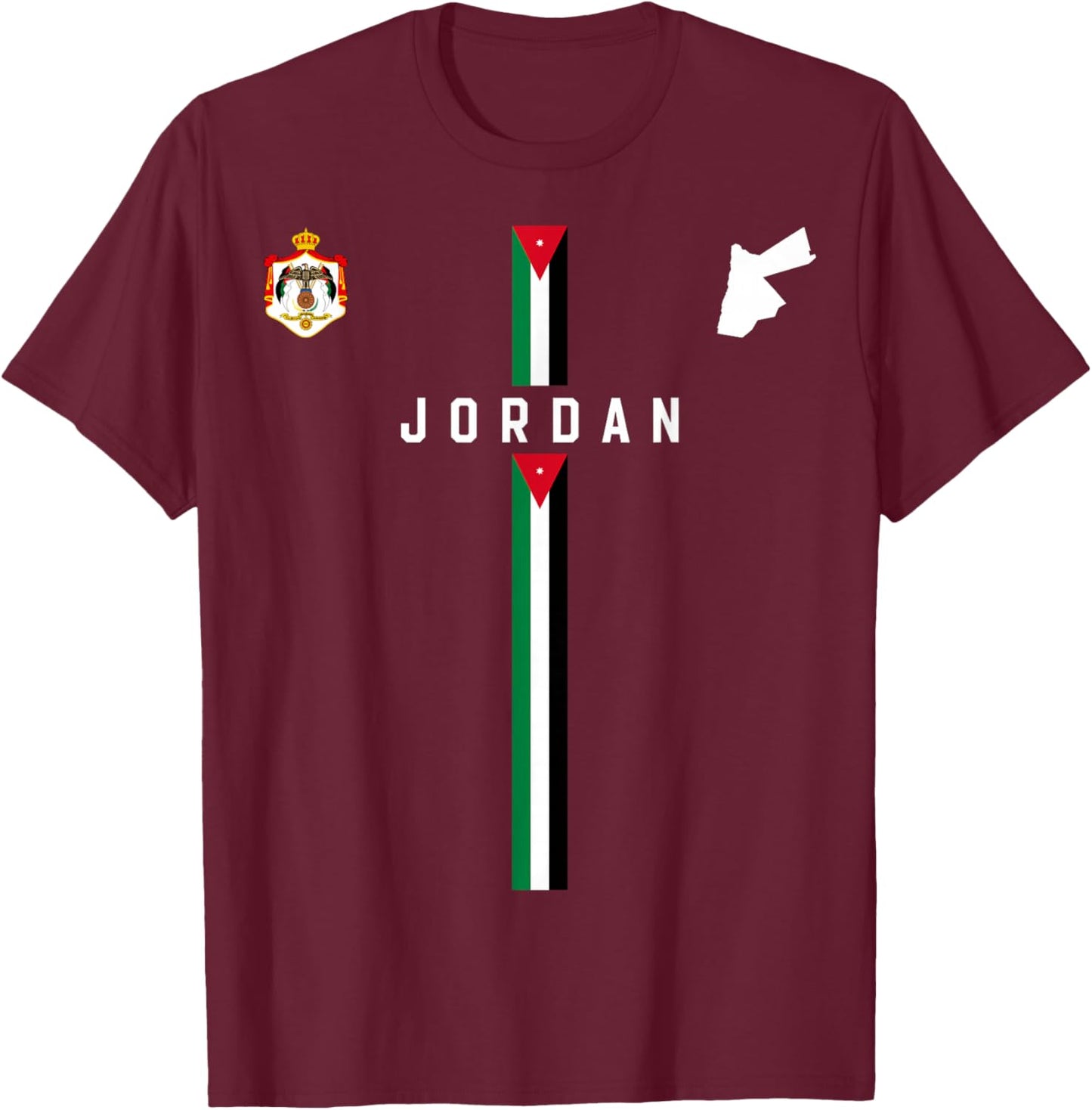 Jordan Flag, Silhouette map of Jordan, Coat of arms T-Shirt - T-Shirt | Maroon