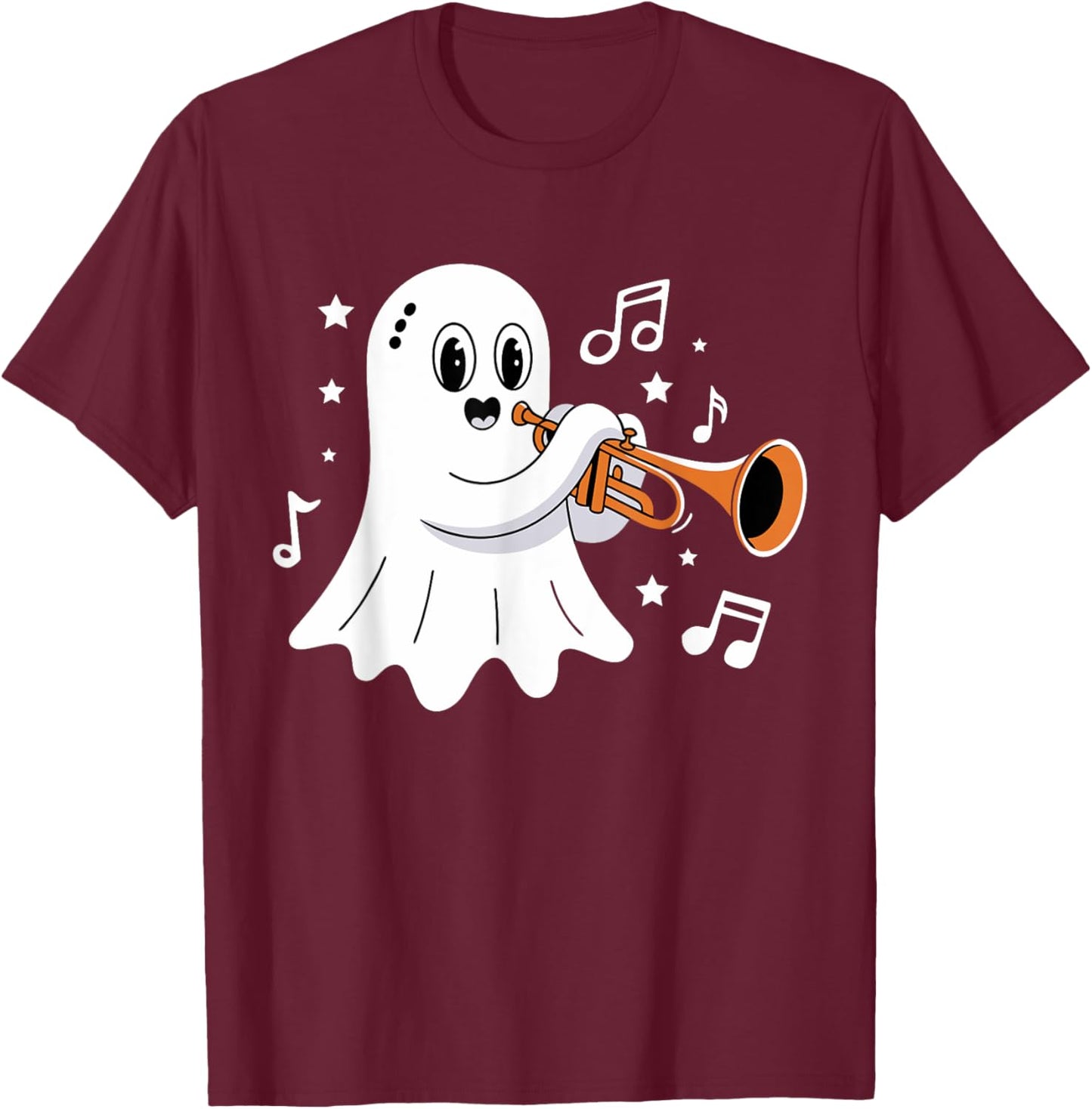 Halloween Ghost Music Teacher Playing Instruments T-Shirt - T-Shirt | Maroon