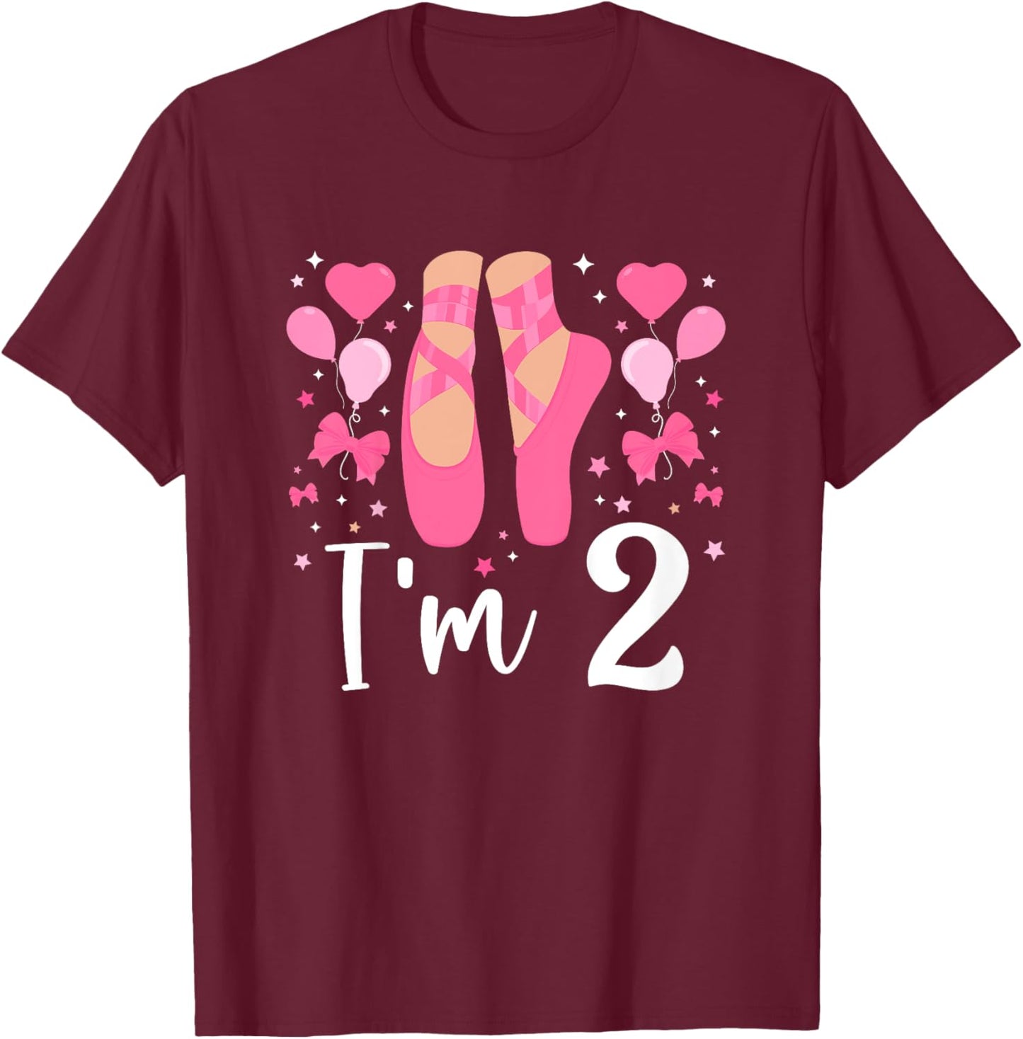Kids 2nd Birthday Party Ballet Girl Two Year Old Ballerina T-Shirt - T-Shirt | Maroon