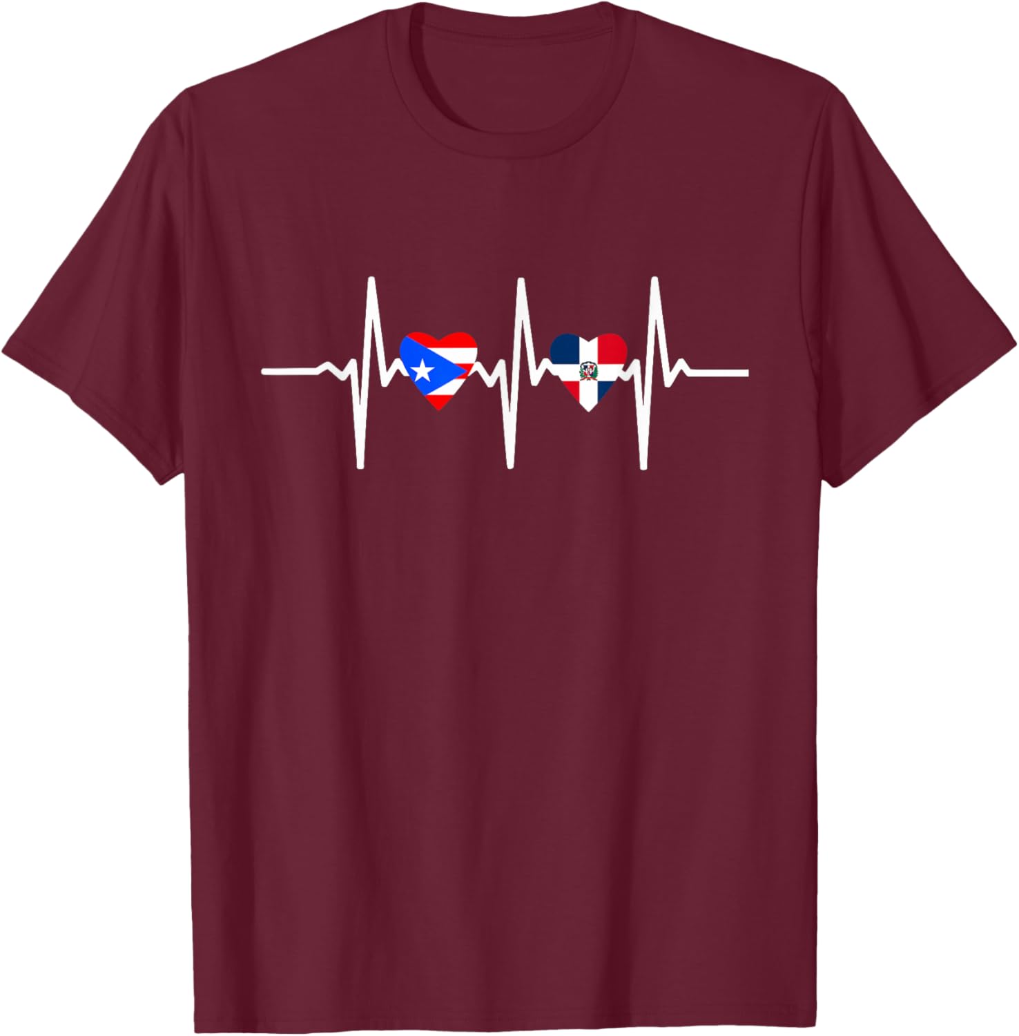 Half Dominican and Puerto Rican Rico Flag DominiRican Heart T-Shirt - T-Shirt | Maroon