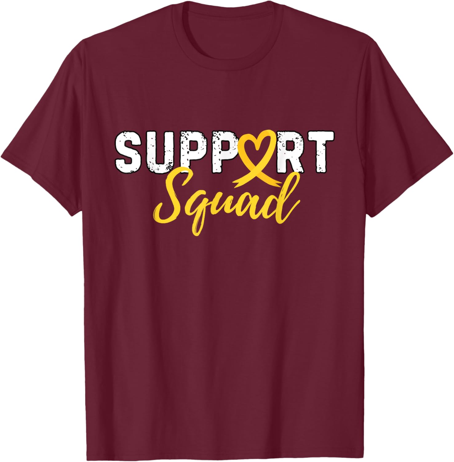 Support Squad Sarcoma Cancer Love Heart Yellow Ribbon Retro T-Shirt - T-Shirt | Maroon