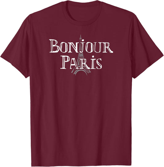 Bonjour Paris T-Shirt - T-Shirt | Maroon