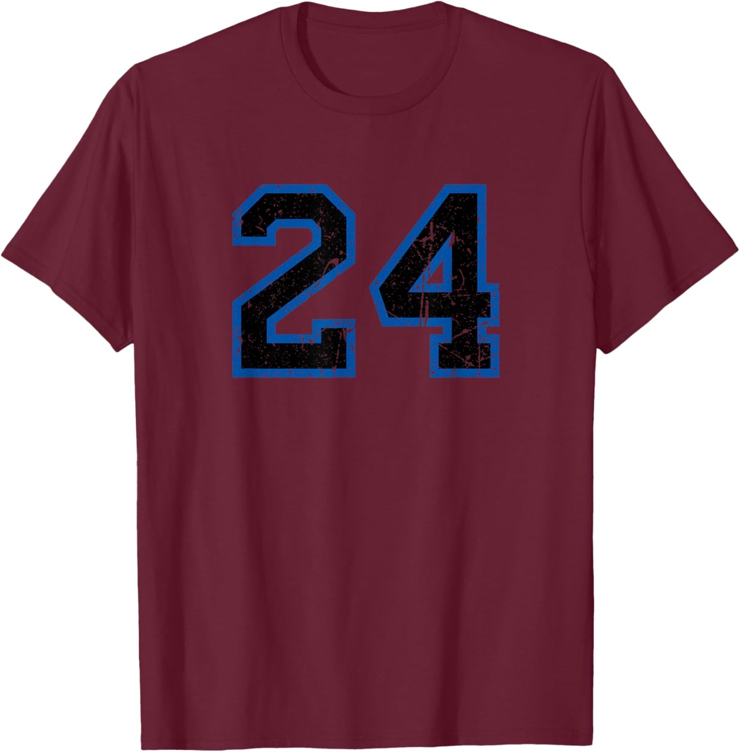 Vintage Number #24 Sport Blue Black Varsity Number T-Shirt - T-Shirt | Maroon