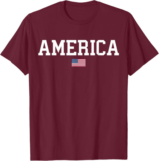 America USA Women Men Kids American Flag July 4th Patriotic T-Shirt - T-Shirt | Maroon