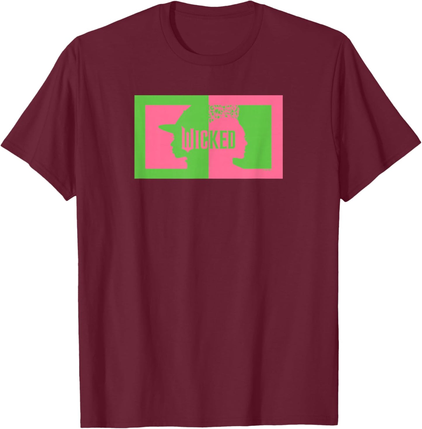 Wicked Elphaba & Glinda Silhouettes -Kids Black Cotton 100% Classic Fit Crew Collar Short Sleeve T-Shirt - T-Shirt | Maroon
