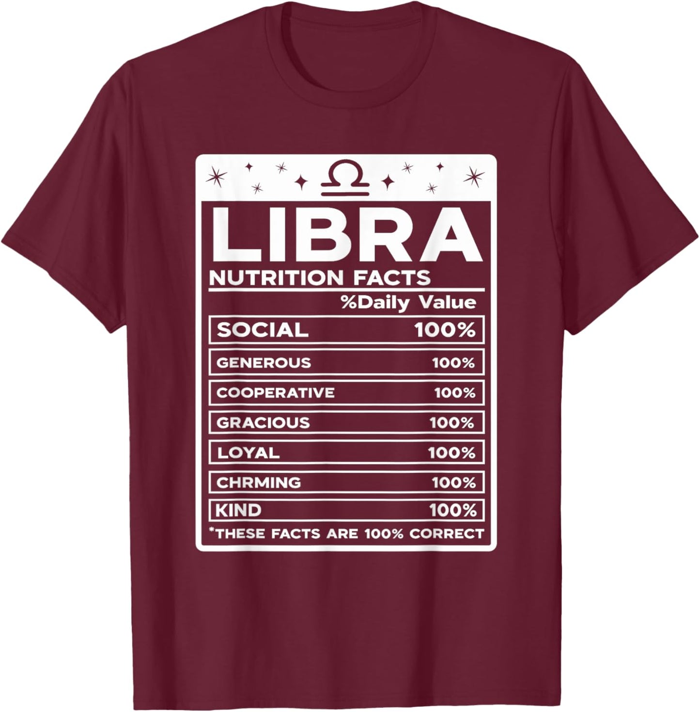 Libra Nutritional Style Zodiac Design, Libra T-Shirt - T-Shirt | Maroon