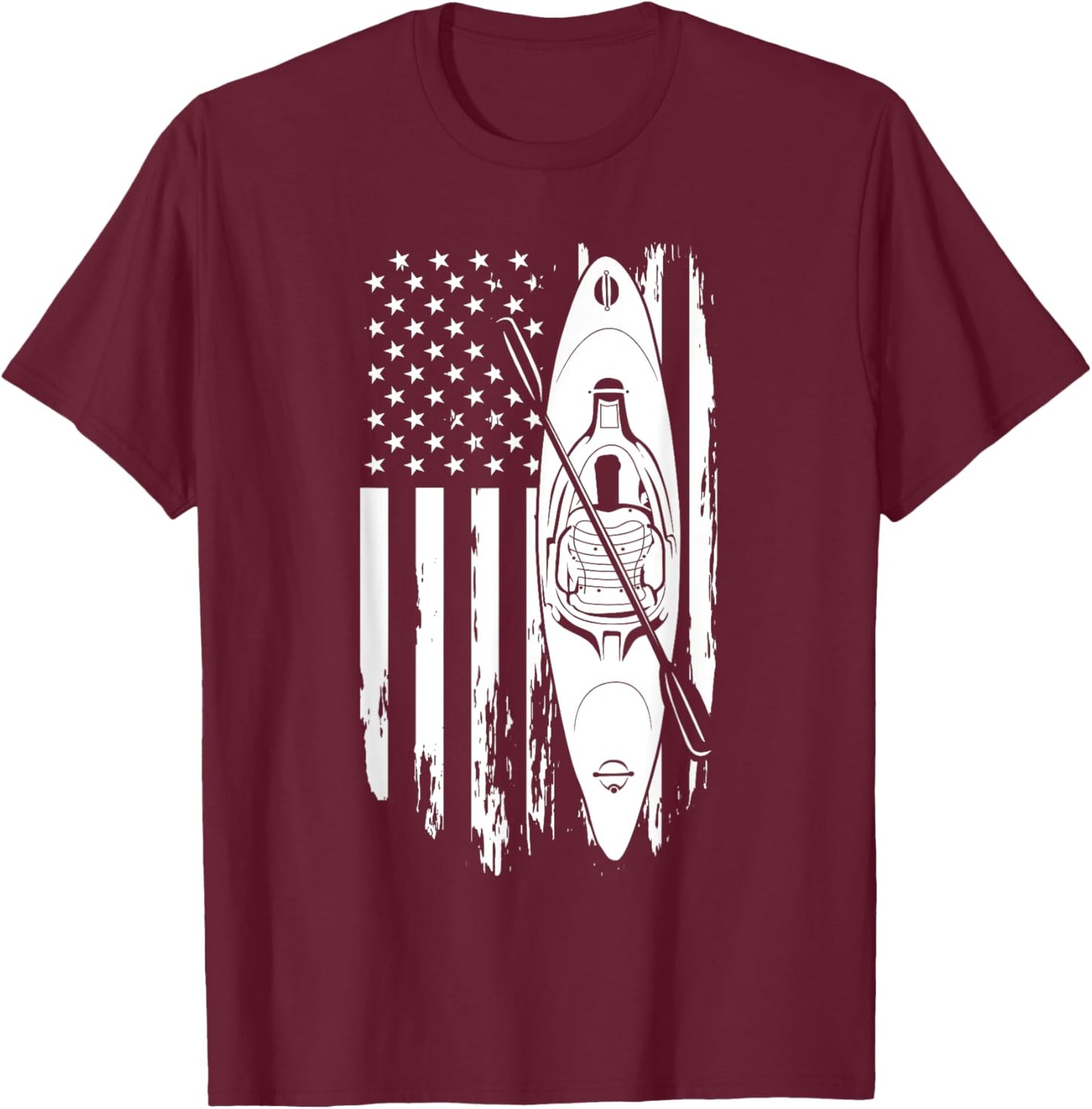 Kayak Paddle USA Flag American Kayaking 4th Of July Lovers T-Shirt - T-Shirt | Maroon