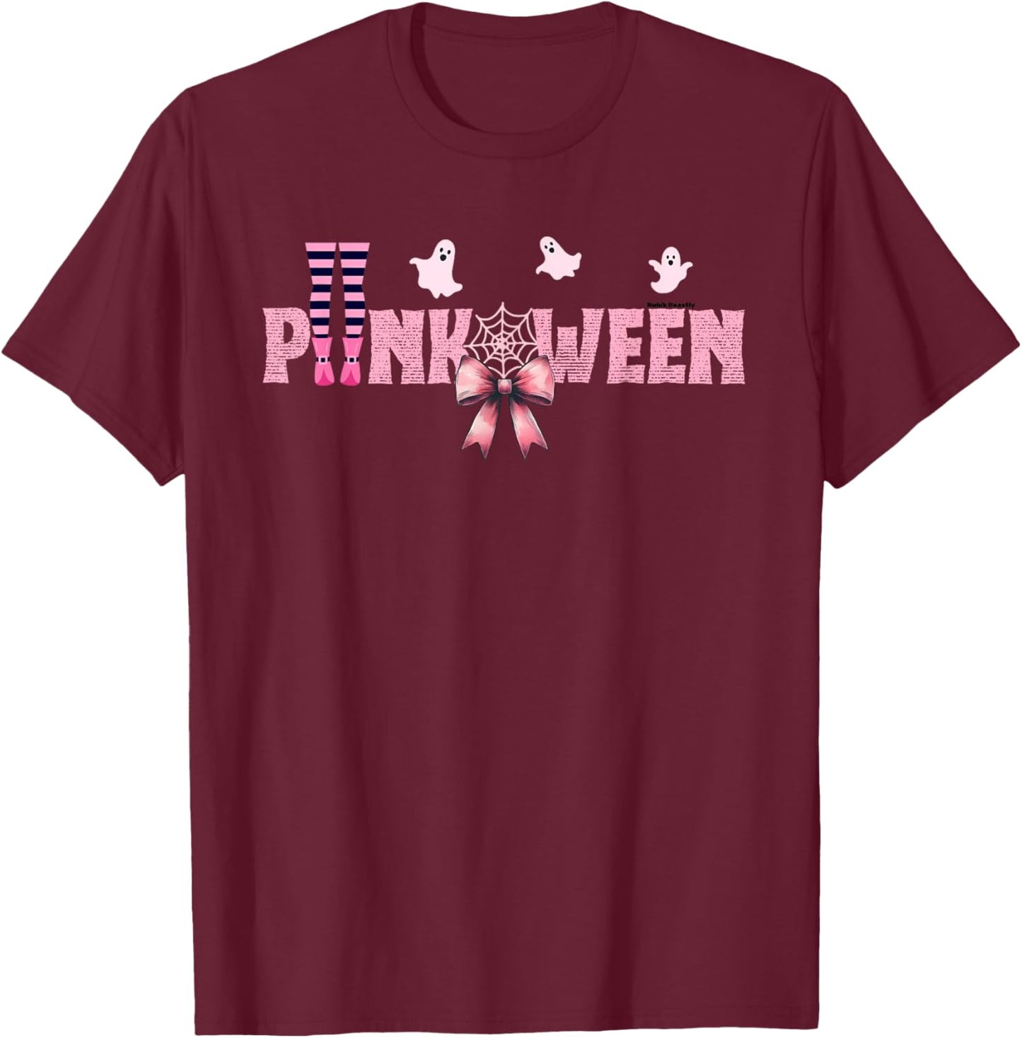 Pinkoween Cute Pink Halloween Merch Witch Legs Ghost Girls T-Shirt - T-Shirt | Maroon