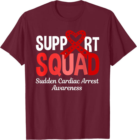 Support Squad Sudden Cardiac Arrest Awareness Red Ribbon T-Shirt - T-Shirt | Maroon
