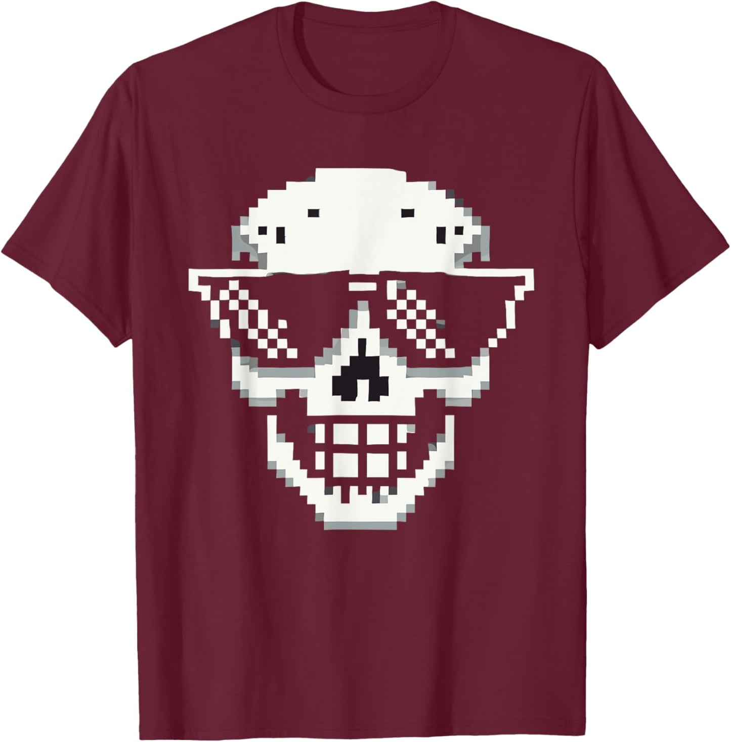 Pixel Cool Skull With Sunglasses Style T-Shirt - T-Shirt | Maroon