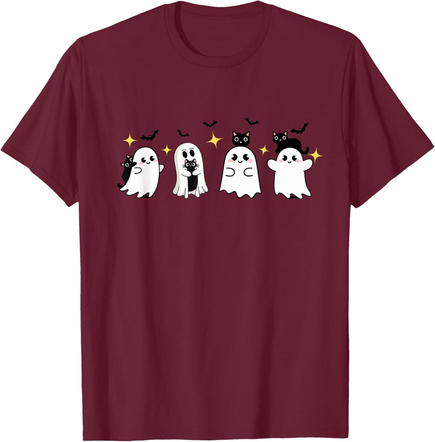 Cute Halloween Ghost with Cat Funny Spooky Cat Lovers Women T-Shirt - T-Shirt | Maroon