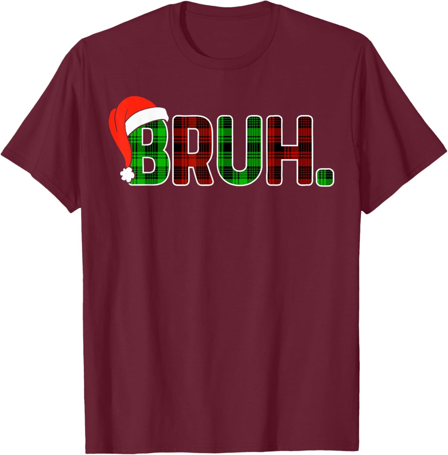 Bruh Funny Christmas Buffalo Plaid Boys Kids Pajamas Xmas T-Shirt - T-Shirt | Maroon