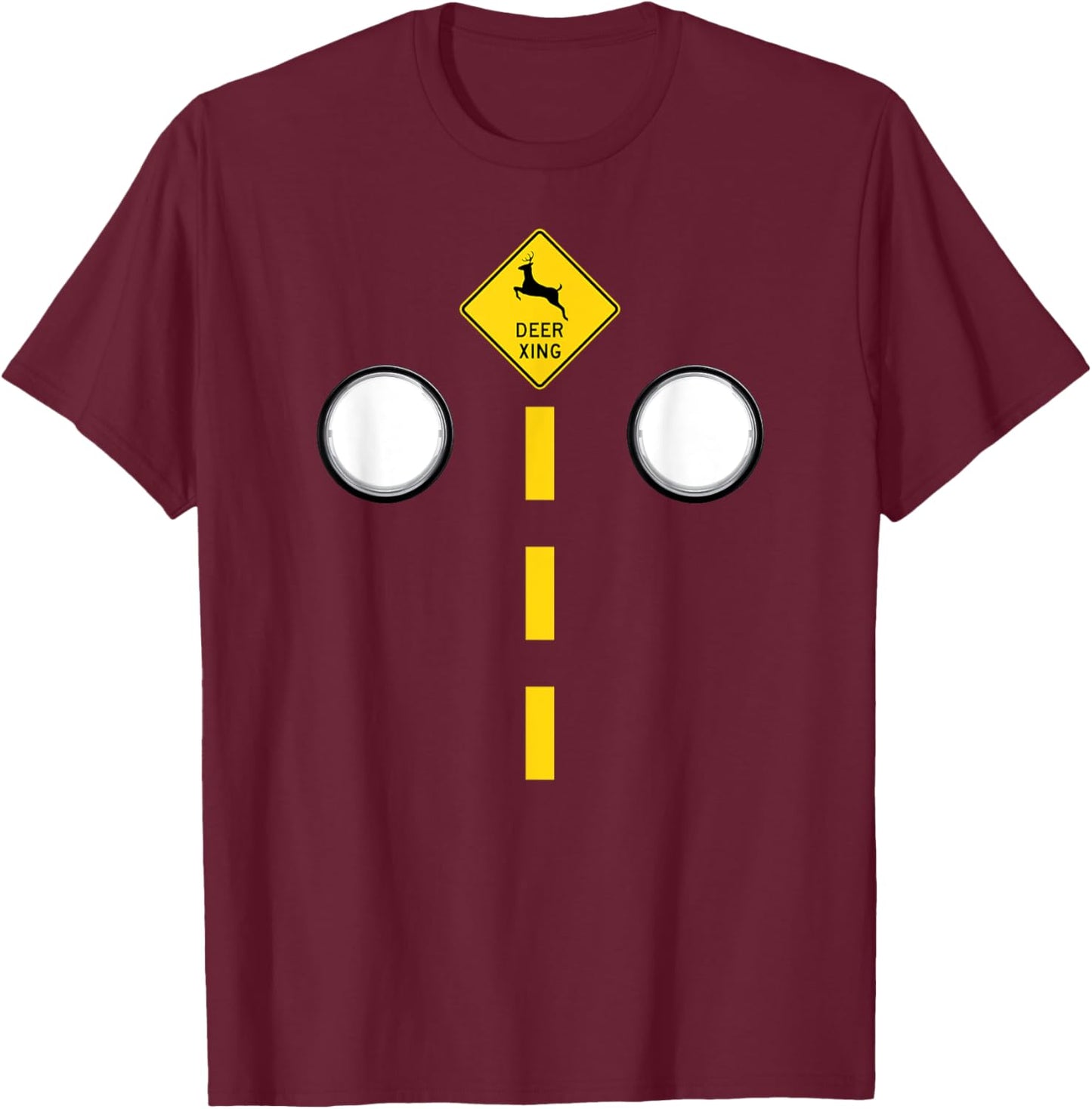 Headlights Deer Xing Road Markings Funny Halloween Costume T-Shirt - T-Shirt | Maroon